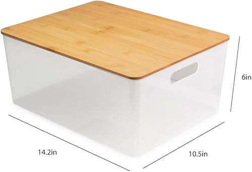 Miniatura 3 de Isaac Jacobs - Juego de 2 contenedores de almacenamiento transparentes XL con asas recortadas y tapa de bambú organizadores de plástico para el