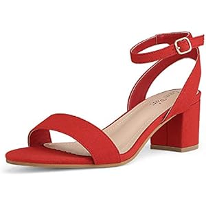 DREAM PAIRS Women's Open Toe Ankle Strap Low Block Chunky Heels Sandals Party Dress Pumps Shoes 5 Red/Suede