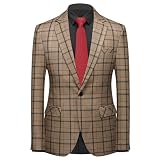 MOGU Męski 3-częściowy zestaw slim fit w kratę – marynarka, kamizelka i spodnie, na wesele, studniówkę i do biznesu, brązowy, 46