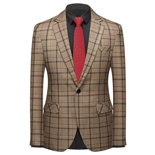 MOGU Mens 3-Piece Slim Fit Plaid Suit - Blazer, Vest, and Pants Set for Wedding Prom Casual3