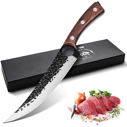 Purple Dragon 7 Inch Boning Knife Hand Forged Fillet Knife Full Tang Chef Knife Meat Vegetable Cleaver High Carbon Steel Kitchen Knife For Fish Meat Deboning With Gift Box for Home Kitchen Restaurant Cover