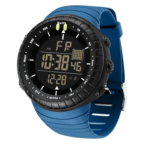 Digitale Herren-Sportuhr, wasserdicht, taktische Armbanduhr mit LED-Hintergrundbeleuchtung/Alarm/Datum, Militäruhr für Herren, blau