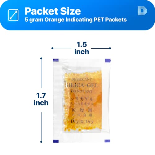 5 Gram [100 Packets] Premium Silica Gel Orange Indicating(Orange To Dark Green) Silica Gel Packets Desiccant Dehumidifier - Rechargeable Silica Packets, Silica Gel Packs, Silica Gel #TOP5
