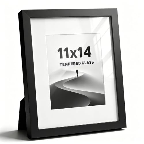 Picrit 11x14 Black Wooden Picture Frame, Tempered Glass