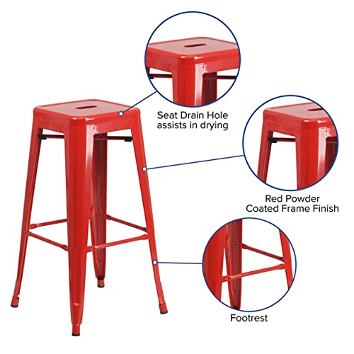 Flash Furniture Commercial Grade 30" High Backless Red Metal Indoor-Outdoor Barstool With Square Seat #TOP4