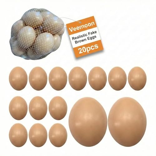 Veemoon 20pcs Realistic Plastic Eggs - Easter Brown Fake Eggs Decoration Chicken Egg for Laying Hens - Diy Craft Painting Easter Decor/Pretend Play Kitchen Food/Farmhouse Basket Display by Veemoon - Used condition - CA$8.15