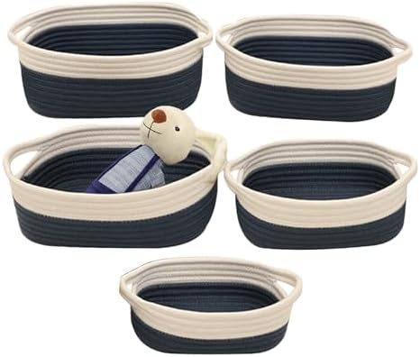 Amazon.com - MinmalLife Square Rope Basket (Set of 3) - Beige/Dark Pink ...