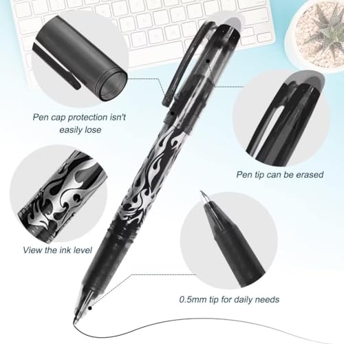 Wischbare Kugelschreiber, 12 Stück blau + schwarz Wischbare Radierstifte, 0,5 mm Nachfüllbare wischbare Stifte, Wischbare Kugelschreiber, Wischbare Gelstifte, Reibestifte, Gelstift-Set