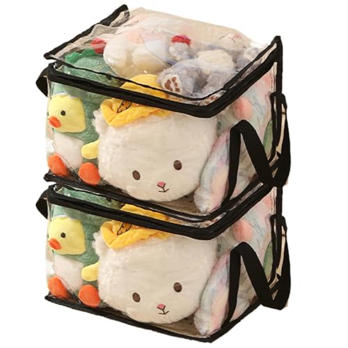 Sacs de rangement transparents – Rangement rectangulaire pour jouets en peluche, 2 sacs de rangement transparents pour jeux de société, blocs de construction, livres, jouets, vêtements