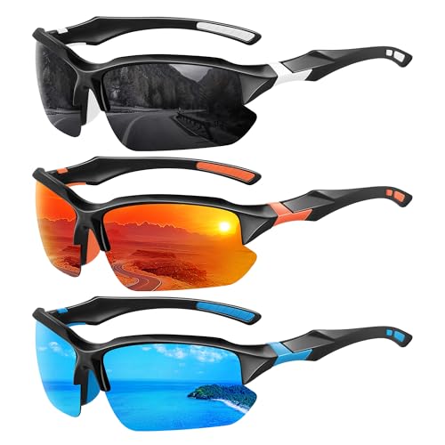 XVXV Polarized Sports Sunglasses for Men - UV Protection Half Frame Sun Glasses for Running Fishing, A04 Black White/Black+orange Red/Red Mirror+black Blue/Ice Blue Mirror