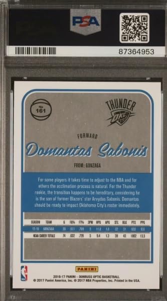 2016-17 Panini Donruss Optic Domantas Sabonis Graded PSA 10 Gem Mint Basketball Rookie Card #161