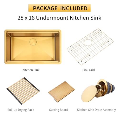 MONSINTA Gold Undermount Kitchen Sink, 16 Gauge T-304 Stainless Steel All In One Workstation Sinks With Full Set Accessories, 30" x 18" x 10" Large and Deep Handmade Single Bowl Kitchen Sinks by MONSINTA - Image 3