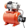 Festisoul 1.6HP Shallow Well Pump with Pressure Tank, 976GPH Stainless Steel Water Booster Jet Pump for Garden Lawn Farm Well Irrigation, 1 Inch NPT, Orange
