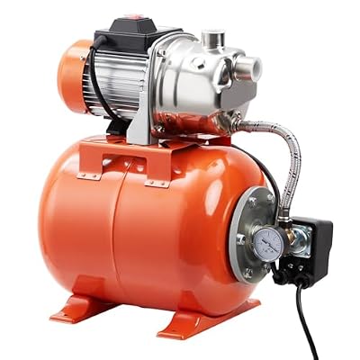Festisoul 1.6HP Shallow Well Pump with Pressure Tank, 976GPH Stainless Steel Water Booster Jet Pump for Garden Lawn Farm Well Irrigation, 1 Inch NPT, Orange