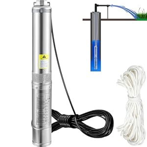 VEVOR 82mm Tiefbrunnenpumpe 750W Brunnenpumpe 100L/min Tauchpumpe max. Förderhöhe 66m Rohrpumpe 230V 50Hz Sandpumpe IP68 Wasserpumpe 16 Laufradstufen Pump Ideal zur Bewässerung WasserVersorgung