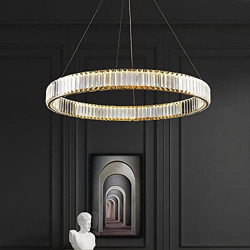 yomay Modern Crystal Chandelier Gold Ring Pendant Light 20" Round Crystal Chandeliers for Living Room Dinning Room
