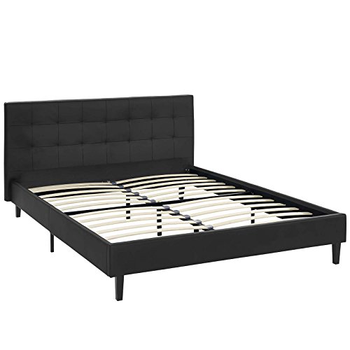 Modway Linnea Upholstered Black Faux Leather Full Platform Bed With Wood Slat Support #TOP4