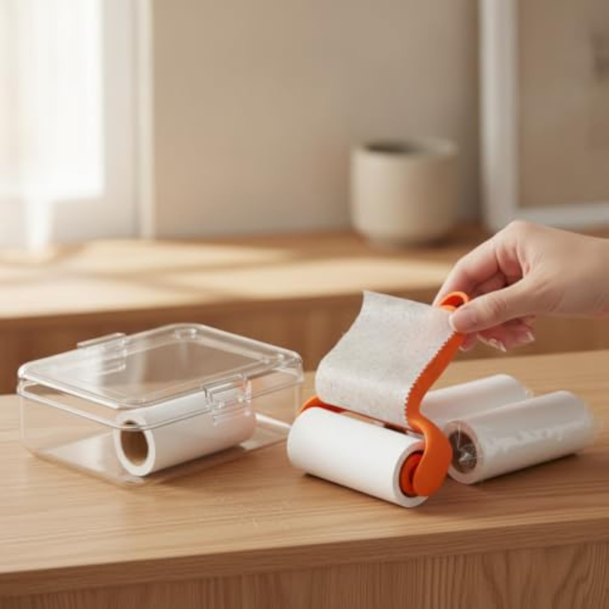 Mini Portable Lint Roller with Refillable Sticky Paper, Orange