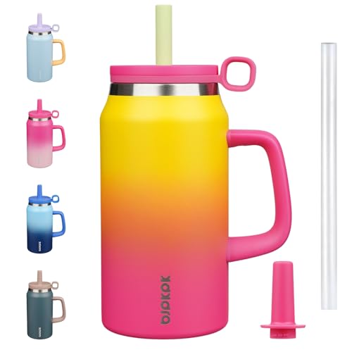 BJPKPK 50 oz Insulated Tumbler with Handle, Straw & Lid, Stainless Steel