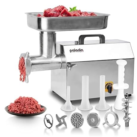Paladin Equipment #22 Electric Commercial Meat Grinder Machine, 17 lbs Per Minute, 1.5 HP Heavy Duty Stainless Steel Meat Grinder with Sausage Stuffer, Ideal for deer processing, Pet Food, Heavy Use