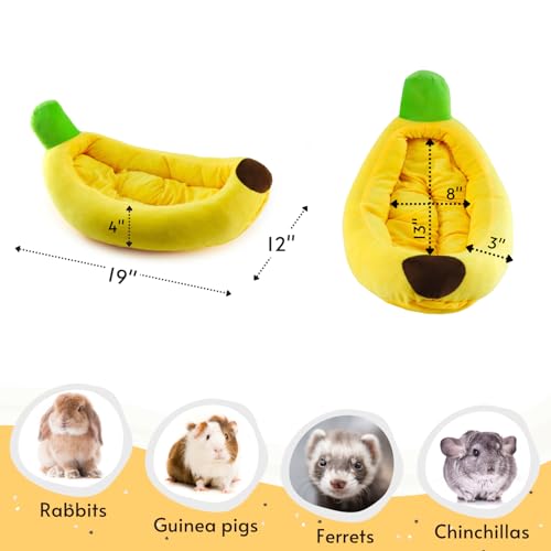 Tierecare Bunny Bed - Plush Guinea Pig Hideout, Interactive Rabbit Ferret Chinchilla Cage Accessories with Removable Mat (Banana-Shaped) - Thumbnail 6