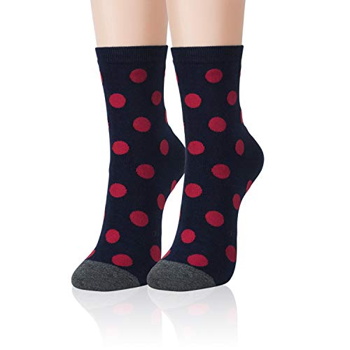 Kikiya Socks Women Patterned Crew Socks | 4-6 Pairs Stripe Dot Rainbow Novelty Casual Cotton Socks, Womens, Ladies Girls Gift (Polka Dot) #TOP5
