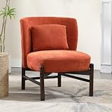 chairus Sillón Ocio de Chenilla Butaca de Salón Moderna con Patas de Madera, Silla Dormitorio Individual con Cojín Lumbar para Hogar/Sala de Estar, Naranja