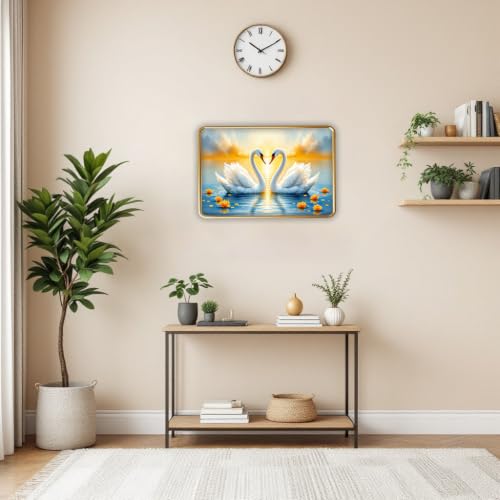 Image of Vastu Swan Pair Photo Frame, Gold, Slim, Sparkle Coated Lamination, for Living Room and Office, 18x24 Inch 53003