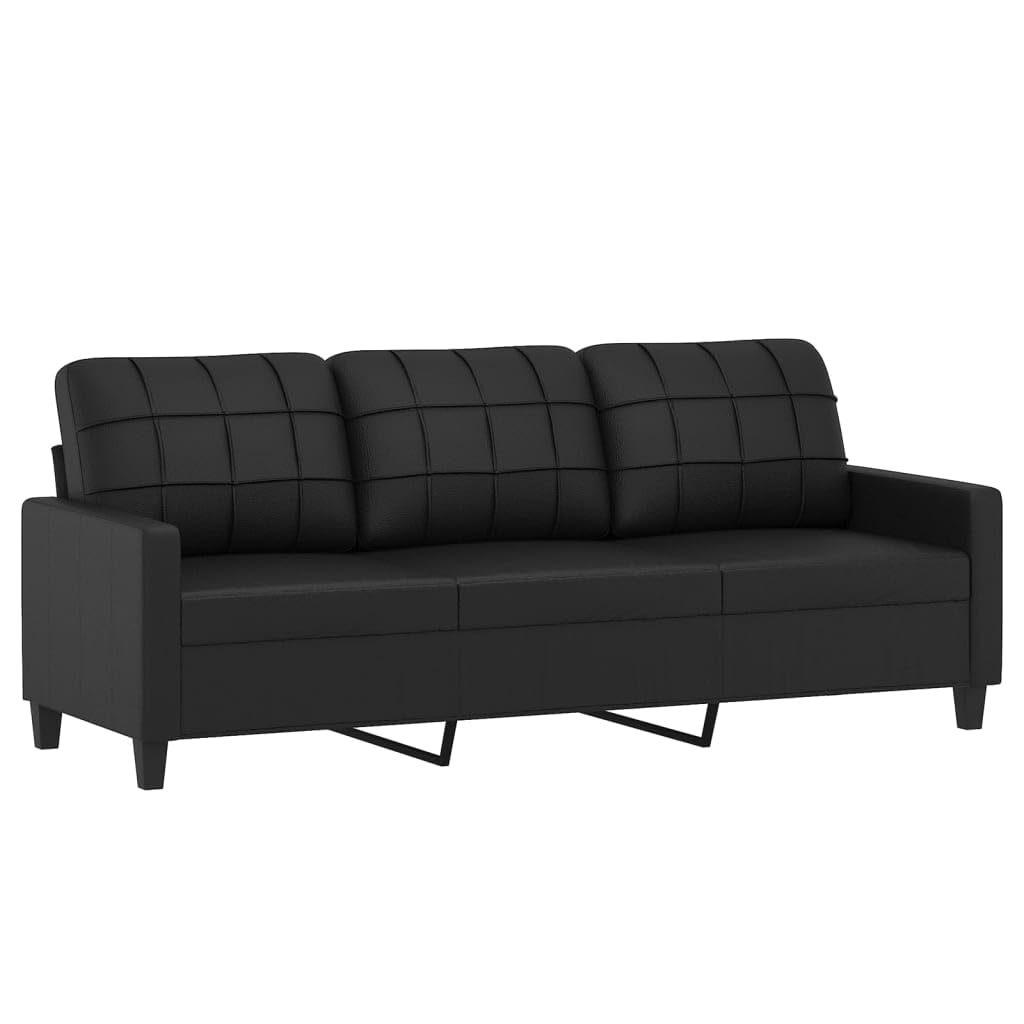 Gecheer Divano a 3 Posti con Poggiapiedi Nero 180 cm in Similpelle-PLT2852