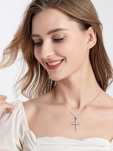 925 Sterling Silver Cross Necklace for Women Big Faith Infinity Pendant Necklace Silver Chain 18+2''2