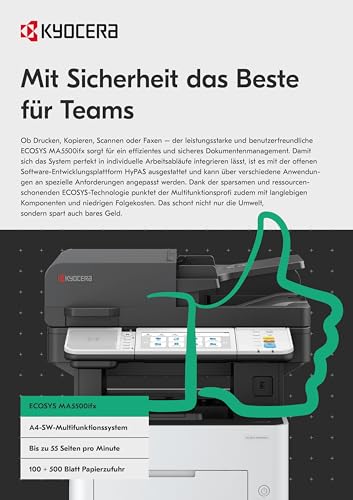 Kyocera Ecosys MA5500ifx/Plus Multifunktionsdrucker Schwarz Weiss, 55 Seiten pro Minute. Drucker Scanner Kopierer, Fax. Touchpanel, LAN und Mobile Print, inkl. 3 Jahre Full Service Vor-Ort