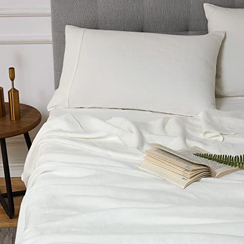 Pure Linen Fitted Sheet And Pure Linen Sheets Set Queen Off White #TOP4