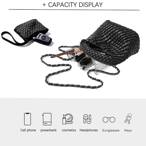 Image of JINMANXUE Fashion Mini Handbag For Women, Woven Tote Bucket Composite Bag Knitting Chain Bags, Crossbody Shoulder Purses