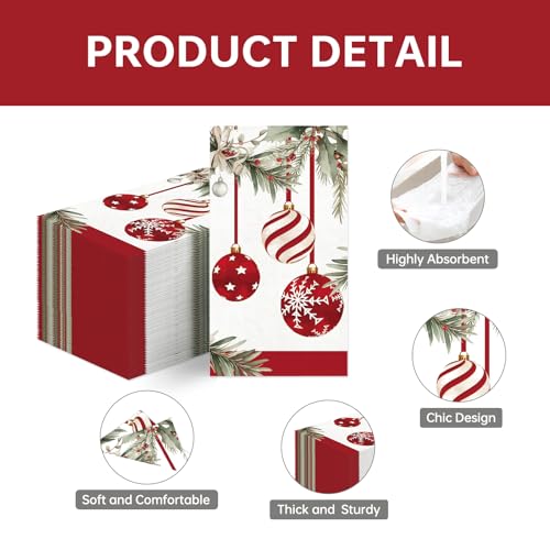 TAJWE 100 Count Christmas Disposable Napkins Ornament Xmas Paper Cocktail Napkins Winter Holiday Decorative Lunch Dinner Guest Hand Towels for Kitchen Bathroom Party Supplies 4.3x7.8 – Image 6