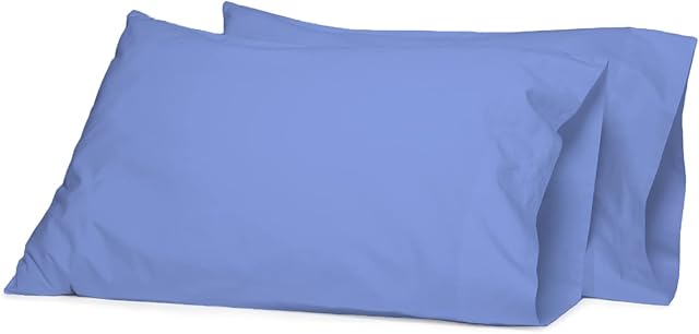 2 Pack 100%Egyptian Cotton Pillowcases | Ultra Soft Premium Quality Housewife 200 Thread Count Plain Pillow Case Cover For Bedroom (50 X 70cm) (Blue)