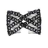 FXBLING Easy Magic Hair Beauty Decoration Comb Stretchy Beaded Hairpin Bow Women Double Comb (Black)
