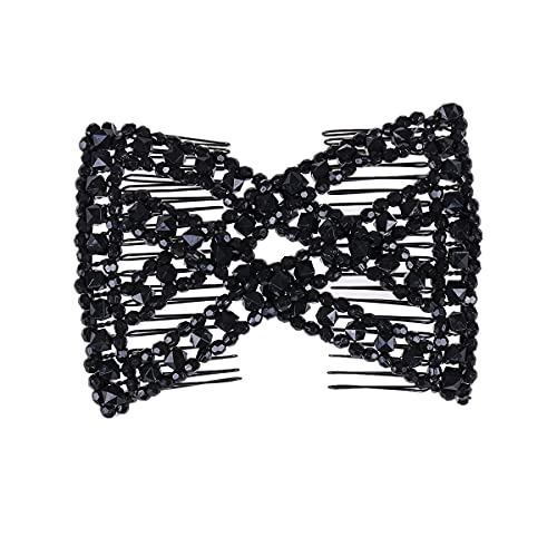 Fxbling Easy Magic Hair Beauty Decoration Comb Stretchy Beaded Hairpin Bow Women Double Comb (Black) #TOP3