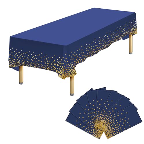 Ammbeetty 8 Packs Blue Gold Disposable Plastic Tablecloths, 54 x 108 Inch