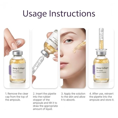 Ganrek Deep Collagen Silk Peptide Intensive Lifting Ampoule - Korean Advanced Peptide Serum for Face Tightening, Deep Collagen Serum with Precision Applicator for Hydrating Glass Skin