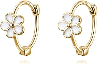 Solid 925 Sterling Silver Flower Hoop Earrings Huggie for Women Teen Girls Daisy Hoop Earrings Cartilage Helix Earrings