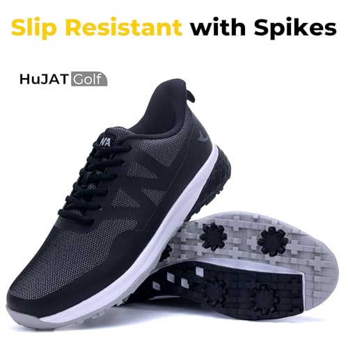 Image of Men's Spiked Golf Shoes Slip-On Waterproof Non-Slip Lightweight Outdoor Walking Shoes for Golfers Footwear US Size 7-12