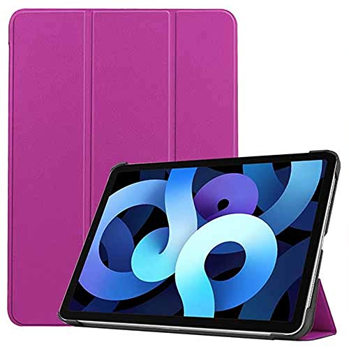 iPad Air 第4世代 10.9インチ ケース 傷つけ防止 スタンドカバー薄型 軽量 三つ折 内蔵マグネット開閉式 PUレザーカバー 全面保護 (パープル)