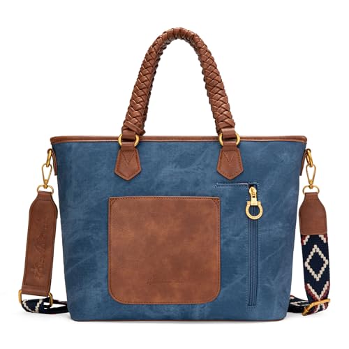 Montana West American Flag Tote Bag for Women Vintage Patriotic Western Shoulder Purse with Braided Top Handles and Crossbody Strap for Work Travel Everyday Use MW-HB-1385G-8317RD by Montana West - Used condition - Image 4