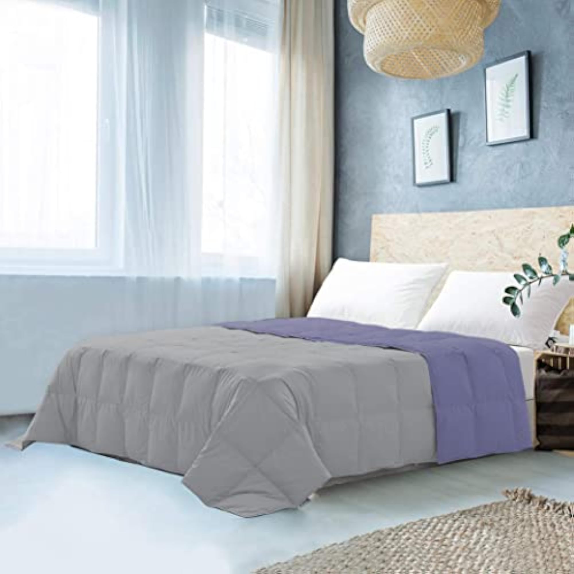 Microfiber Reversible 250 GSM All Season Comforter - Silver/Medium Blue