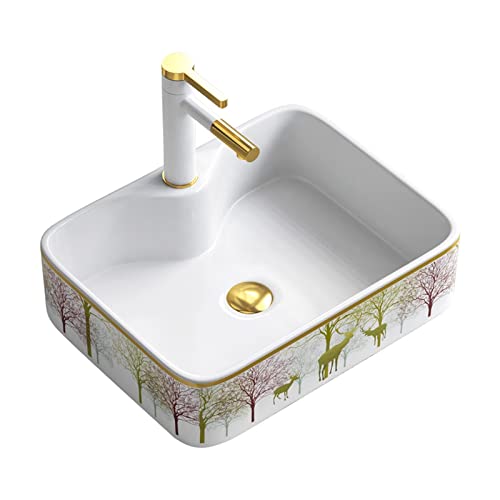 Tu Ye Lavabos sobre encimera, Fregadero de Drenaje de 15,9 x 11,8 Pulgadas, Lavabo de baño de cerámica Rectangular, Lavabo de tocador artístico, Lavabo de baño de Estilo rústico