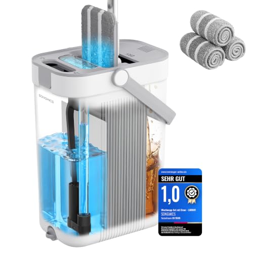 SONGMICS Wischmopp-Set mit Eimer, Bodenwischer, 3 Mikrofaserbezüge