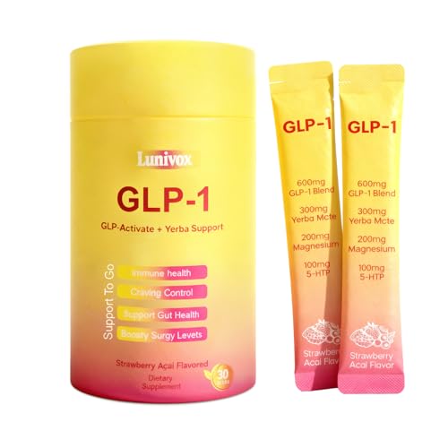 Lunivox GLP-1 Drink Mix | Dual-Action Prebiotic Formula for Gut Wellness Support & Healthy Energy Boost | Non-GMO, Gluten-Free & Vegan | Delicious Strawberry Açaí Flavor (30 Sticks)