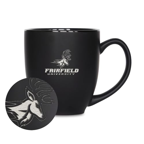 Rico Industries NCAA Fairfield Stags 15oz Laser Engraved Matte Black Ceramic Bistro Mug - for Hot or Cold Drinks