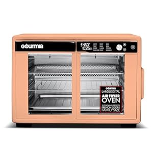 Gourmia French Door Air Fryer Oven – 37 Qt Large Capacity Convection Toaster Oven, FryForce 360°, Digital Display, 12 Cooking Presets, Dehydrate, Fits 13” Pizza, Dishwasher-Safe, Peach