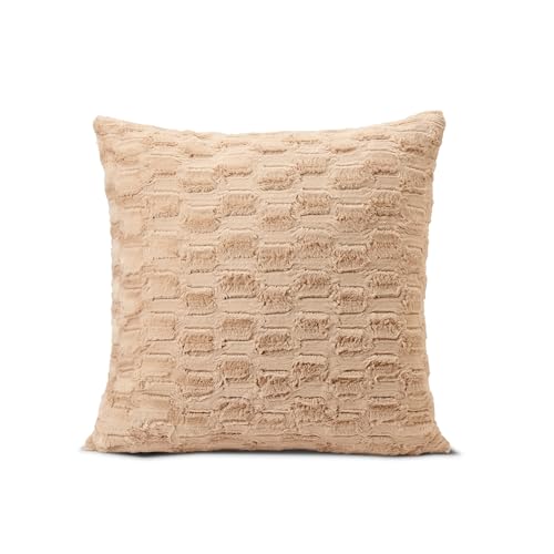 NORTHWEST HGTV Art Deco Faux Fur Throw Pillow, Ultra-Soft Brushed Texture with Geometric Pattern, Elegant Decorative Cushion for Couch, Bed, or Chair, 26 x 26 inches, Tan